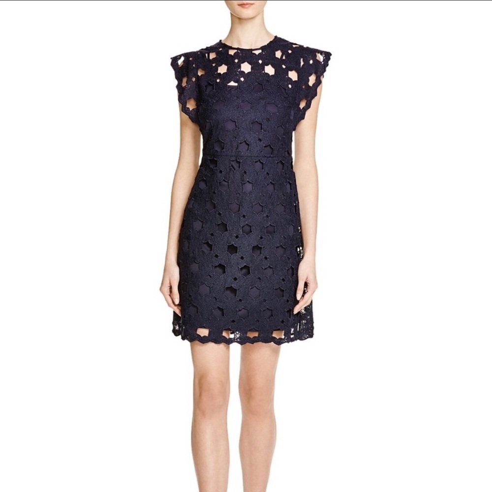 Aqua Dark Navy Blue Cutout Cap Sleeve Dress B5/15 - Picture 1 of 11